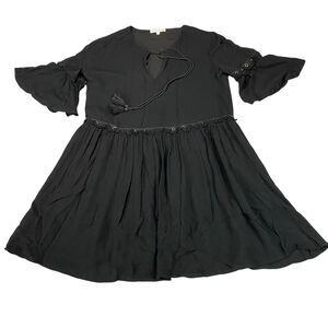 Rebecca Minkoff Helen Dress Womens M Black Relaxed Tassel Bell Sleeve Grommet